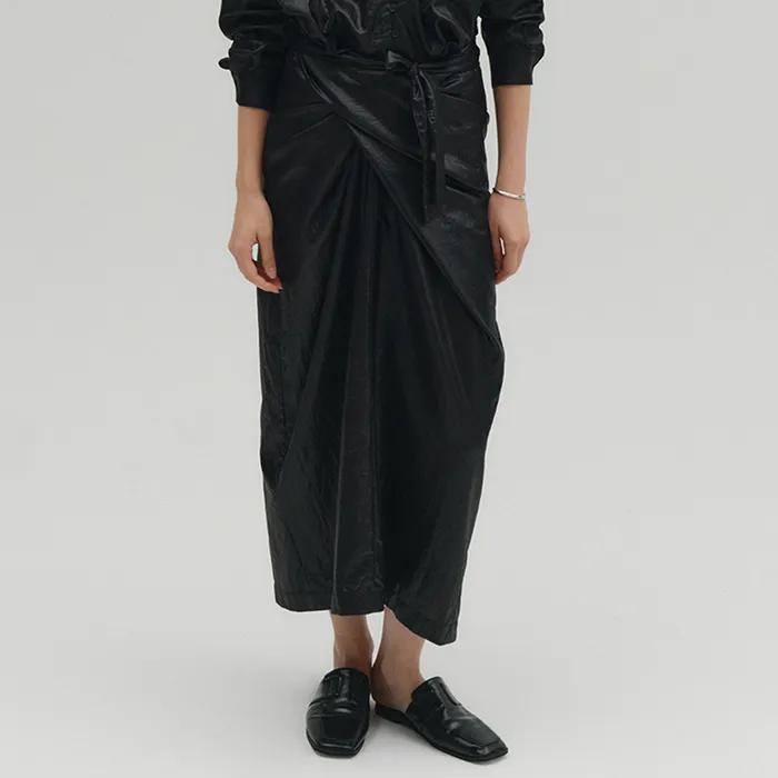 [3rd REORDER] GLOSSY WRAP SKIRT [BLACK]