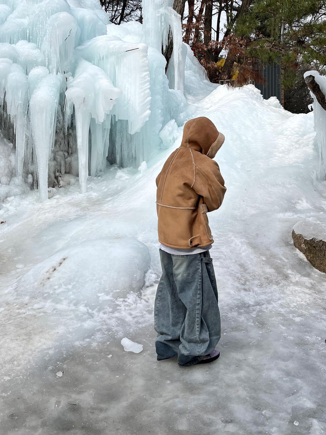 모어 스웨이드 후드 무스탕 -2C