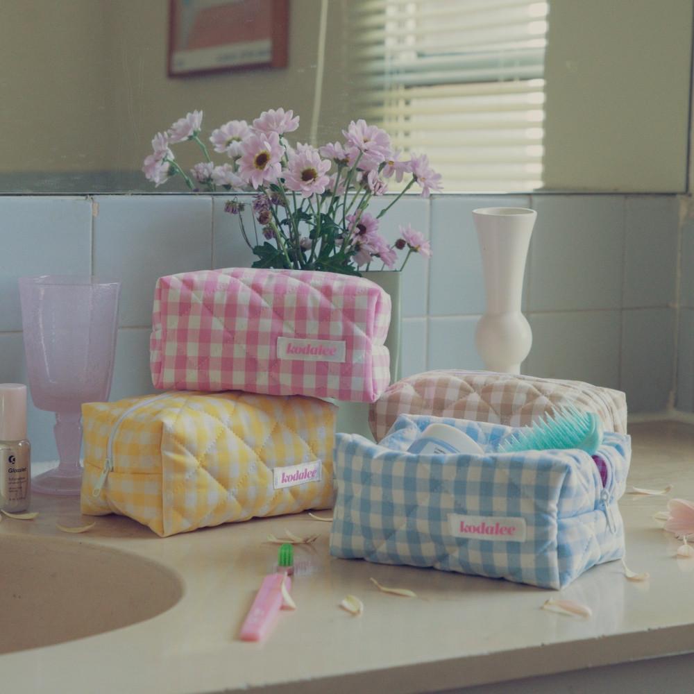 Gingham Box Pouch 깅엄 박스 파우치 화장품 여행용 지퍼 사각 예쁜 체크