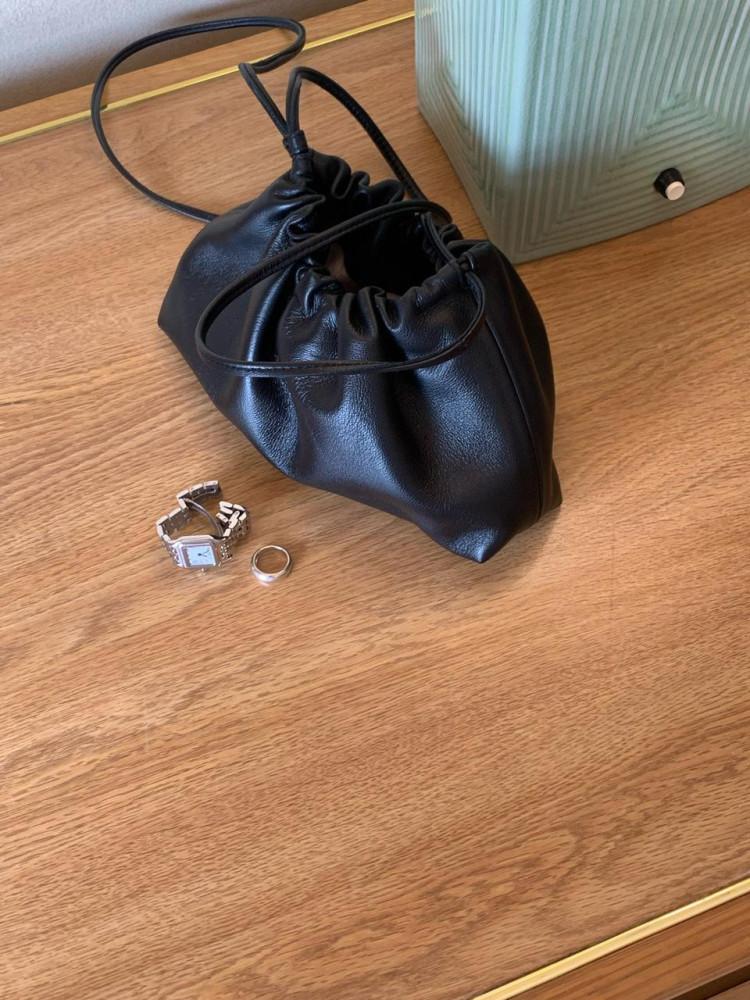 검 브라운 당일 / fllanel 플라넬 레더 스트링 백 스웨이드 리얼가죽 숄더 미니 만두 복조리 가방 (4 color)