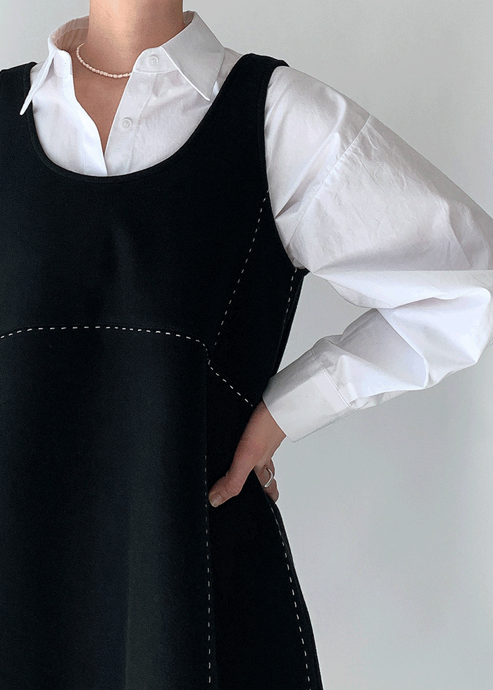 히얼 소매 핀턱 셔츠