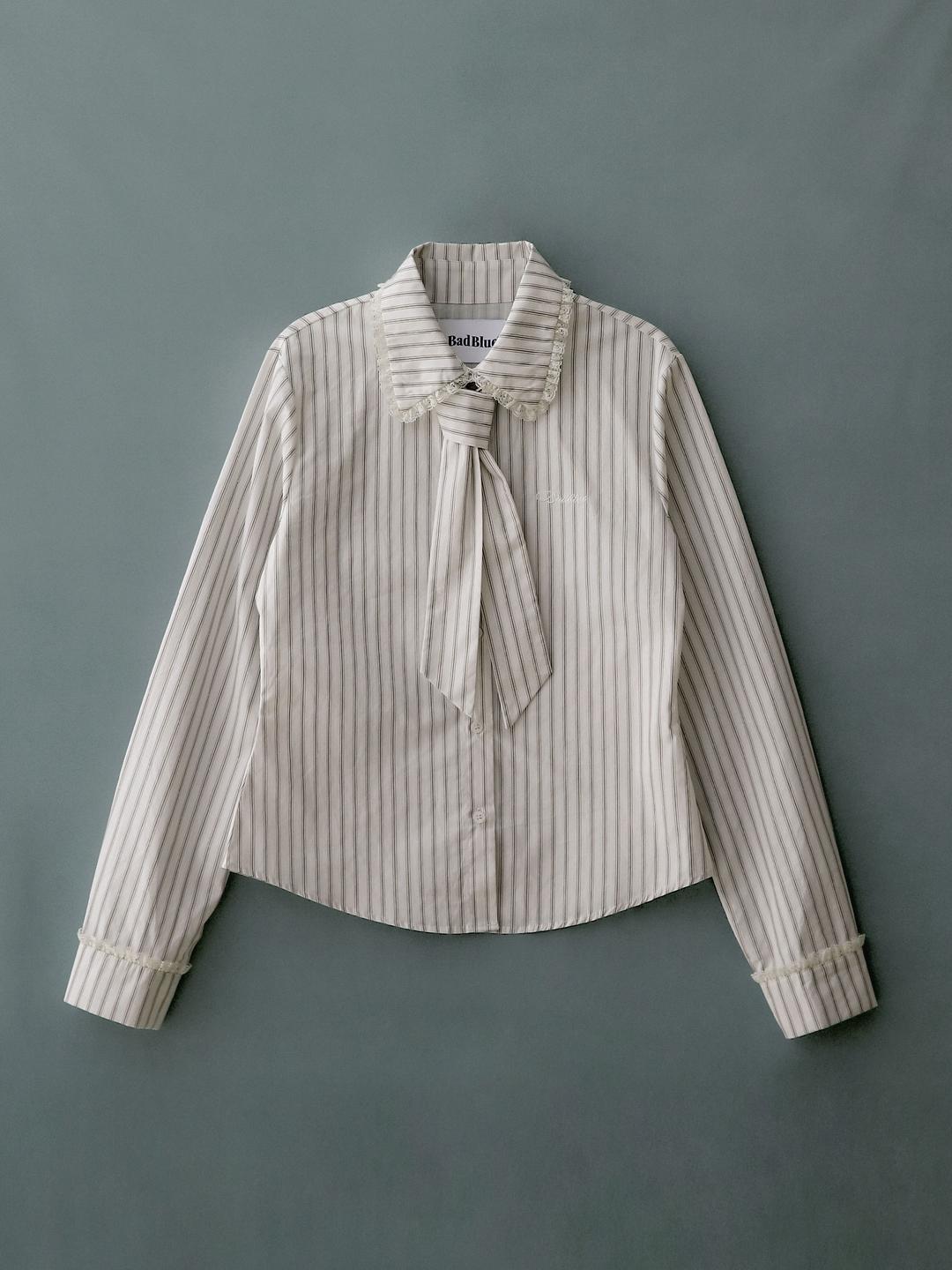 Stripe Lace Tie Shirt Ivory