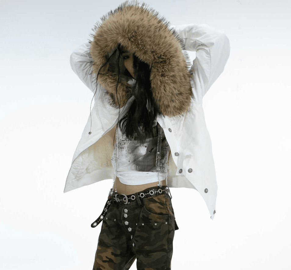 DOUBLE PUNCH 탈부착 후드 퍼 레이스 점퍼 패딩 (2color)