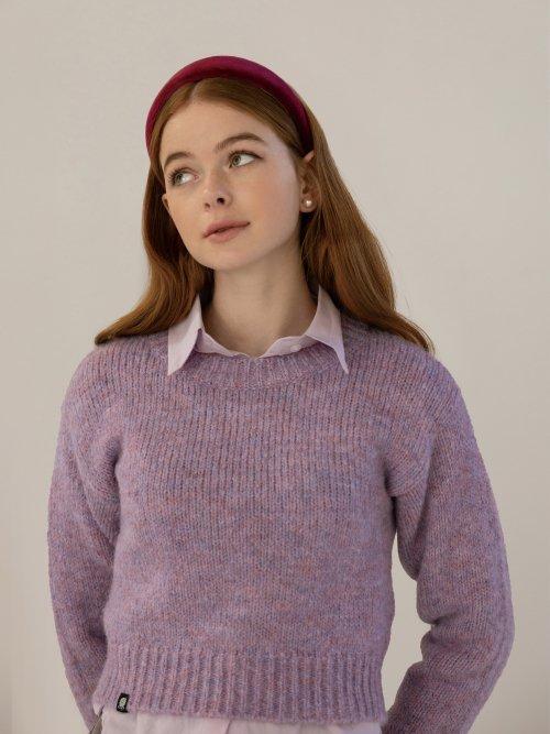 멀티컬러 울 트리밍 라운드넥 니트 - 라벤더