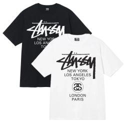 2024 스투시 월드투어 로고 반팔 티셔츠 화이트 블랙