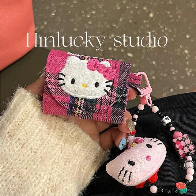핑크레드 타탄체크 키티 헬로키티 고양이 비즈키링 체인 에어팟케이스 airpod case airpods pro 책가방 에어팟프로 1 2 에어팟 1 2 3세대