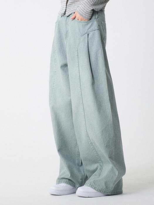 사이드 절개 턱 주름 와이드 피그먼트 면팬츠 그린_Side Line Tuck Wide Pigment Cotton Pants Green