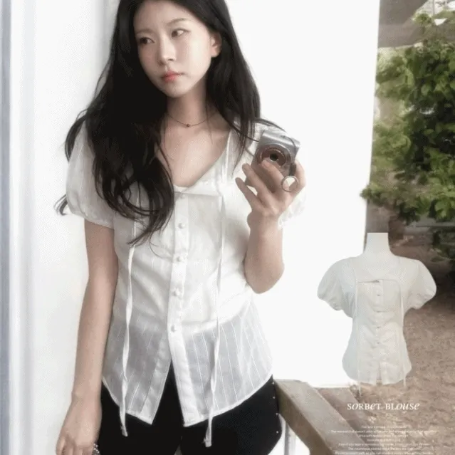 🍀[주문폭주! 허리조절가능] 소르베 블라우스 2color