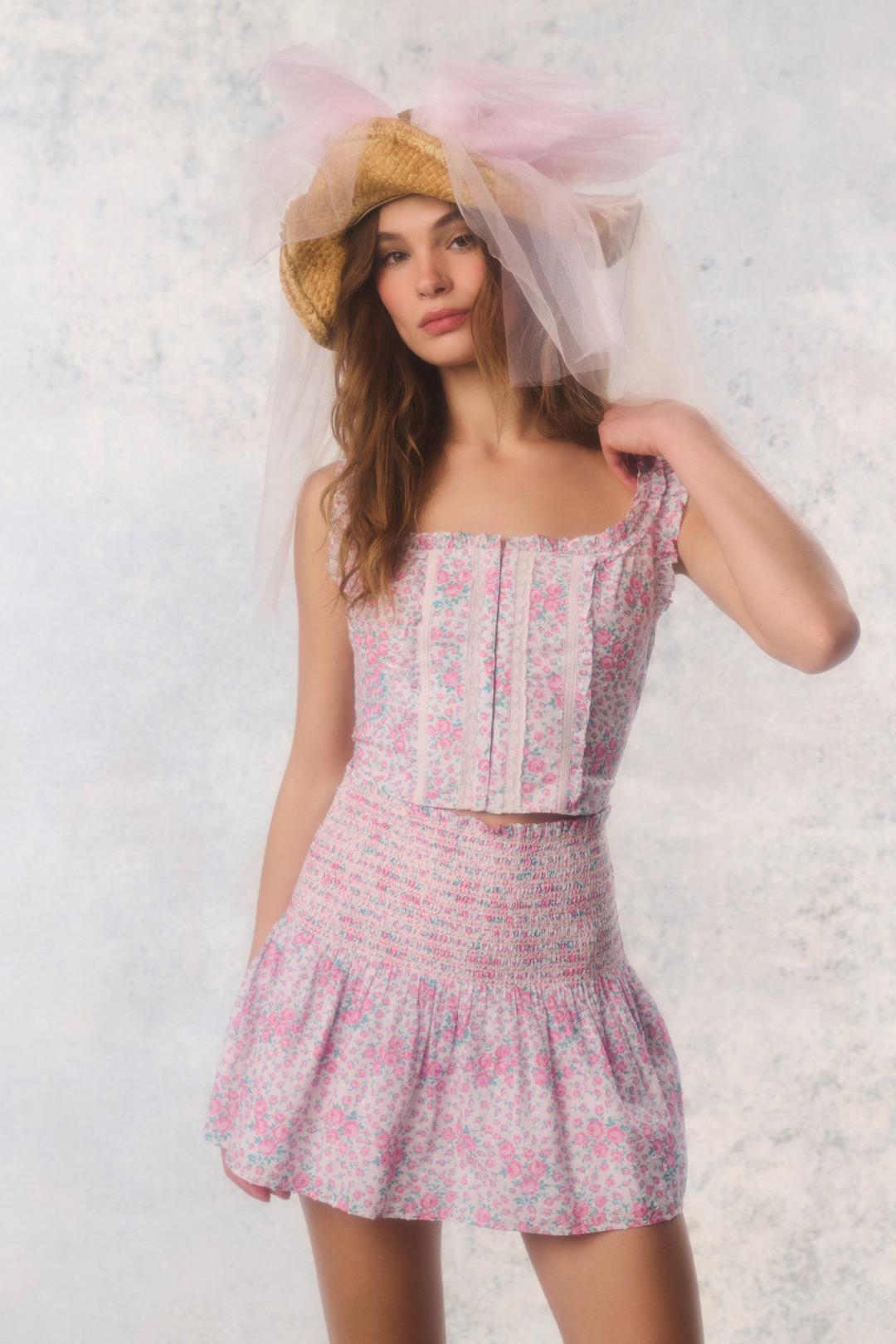 Re-Edition Georgie Floral Cotton Bustier - COFFEE CAKE / 00