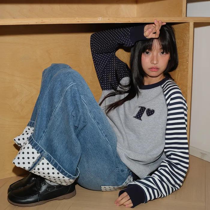 DOT R STRIPE BLOCKING SWEATSHIRT GREY