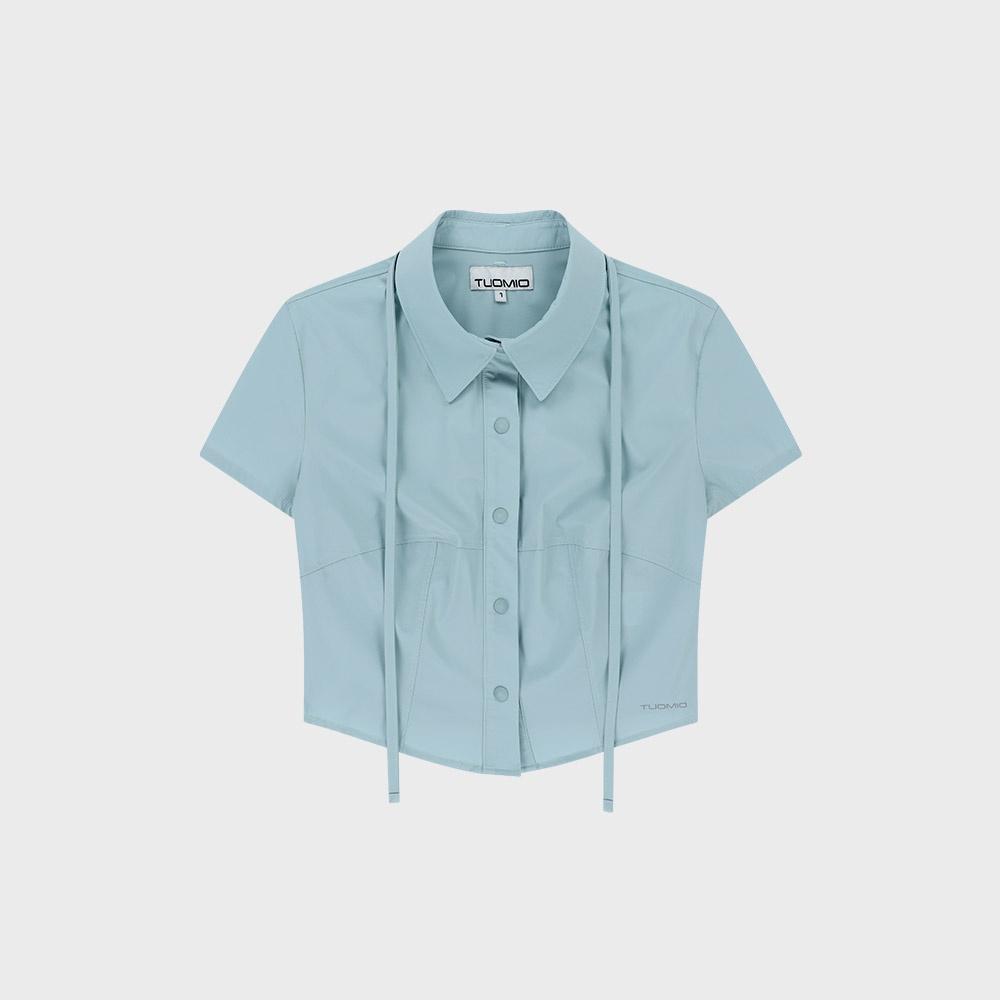 HALF SHIRTS W/ TIE [DUSTY BLUE]
