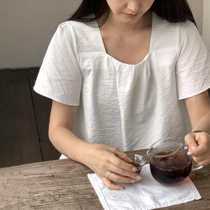 [인기재진행✨/하객룩/청량고시감][+S,M,L사이즈][Made]시드 스퀘어넥 퍼프 반팔 블라우스 - 3 color
