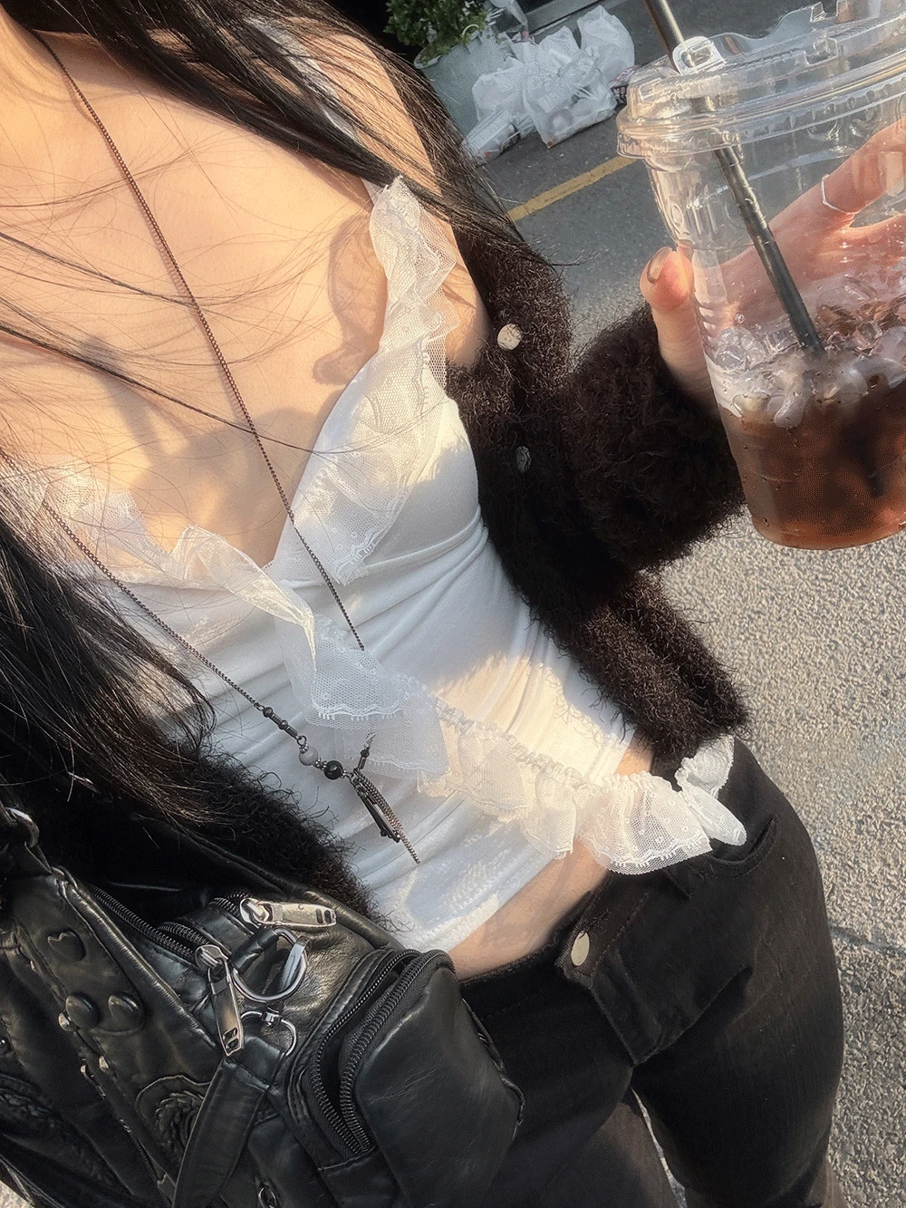 wrap frill lace sleeveless | 랩 프릴 레이스 슬리브리스 나시