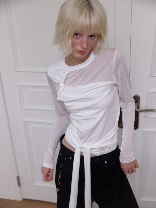 TWIST SHEER TIED TOP - WHITE