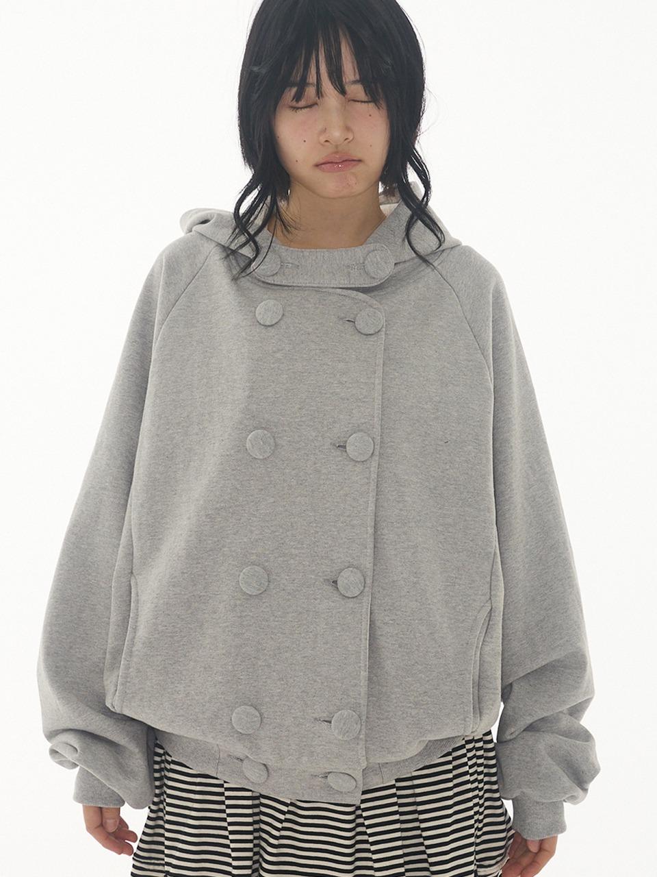 DOUBLE BUTTONED HOODIE JACKET MELANGE GREY