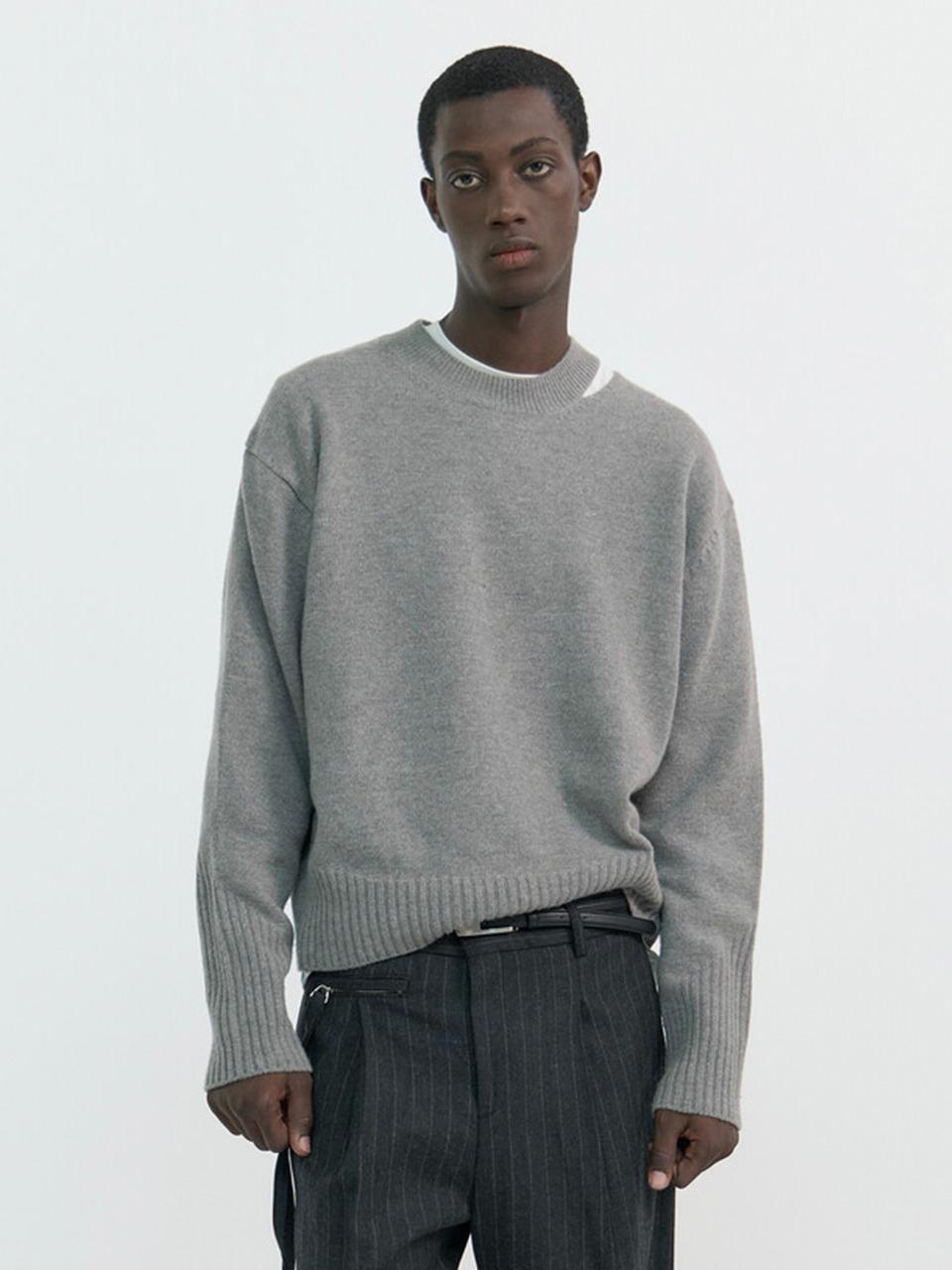 WINDER - SLIT YAK SWEATER (MIXED GREY)