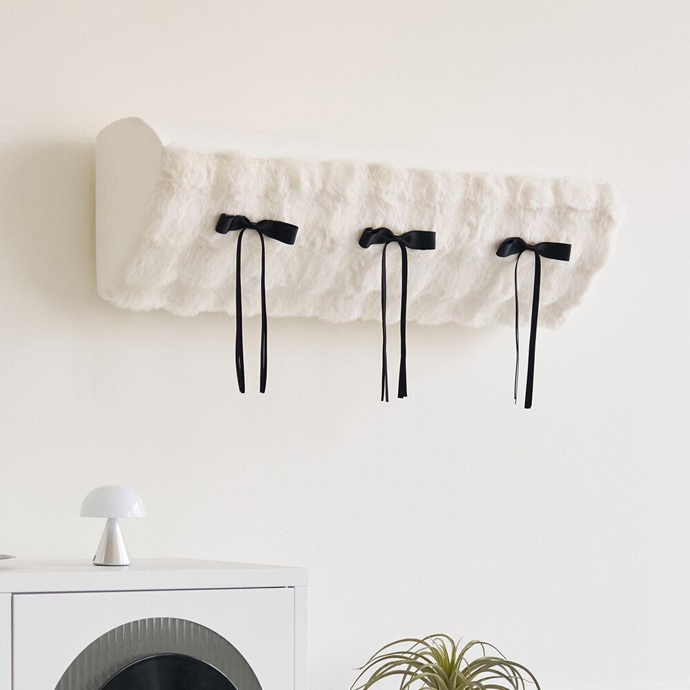 몽글몽글 밍크 퍼 벽걸이 에어컨커버 라떼 + 리본 세트