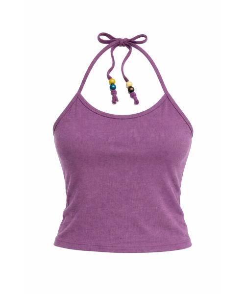 비즈 피그먼트 홀터넥 슬리브리스 퍼플