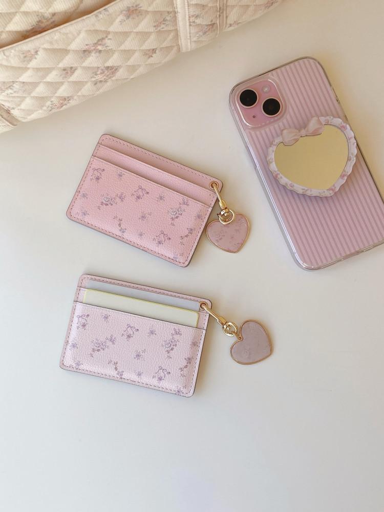 플로럴 카드 포켓 지갑 (키링 포함)