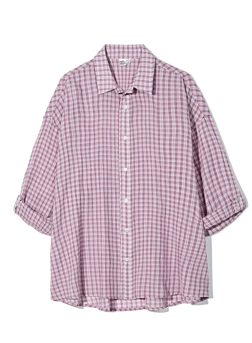 Sheer Check Roll Up Shirts_Red Purple