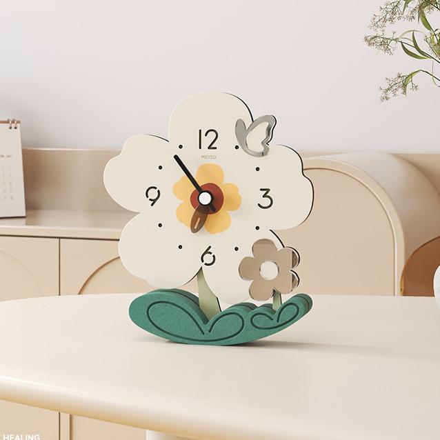 크림 플라워 무소음 탁상시계 현관 거실 아이방 인테리어시계