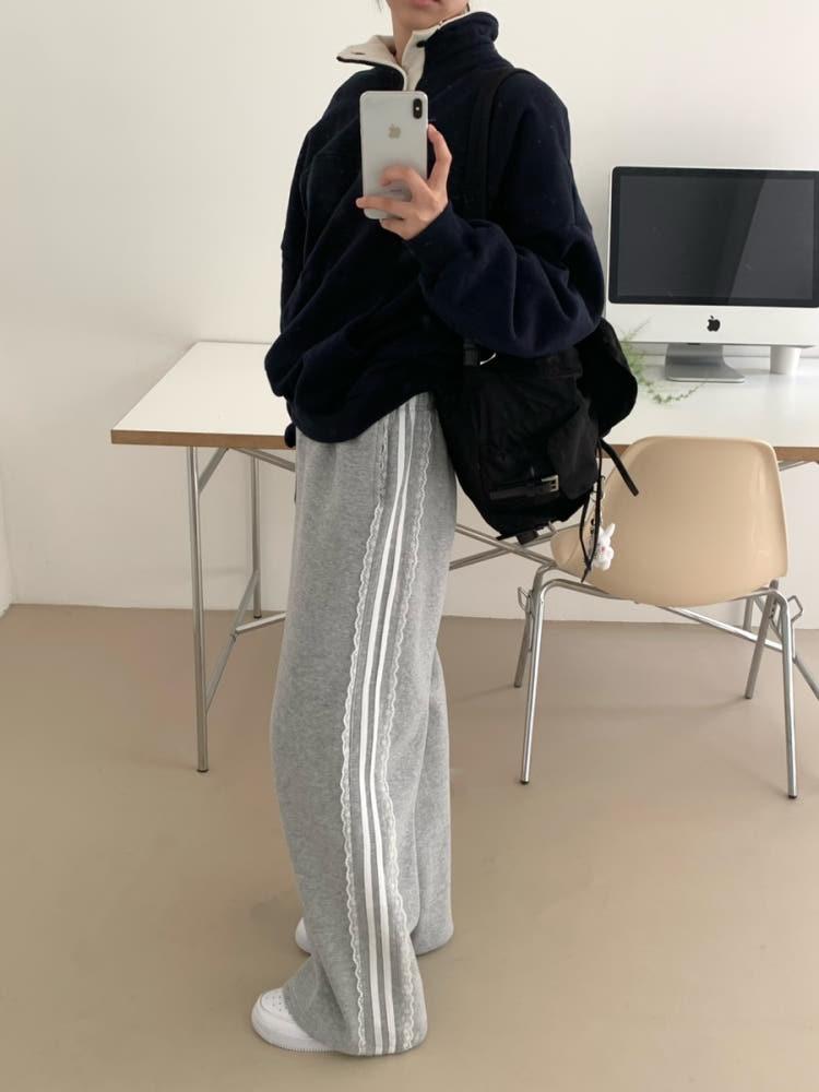 [2월말출고] 레이스 포인트 기모 투웨이 일자 트레이닝 팬츠 4col