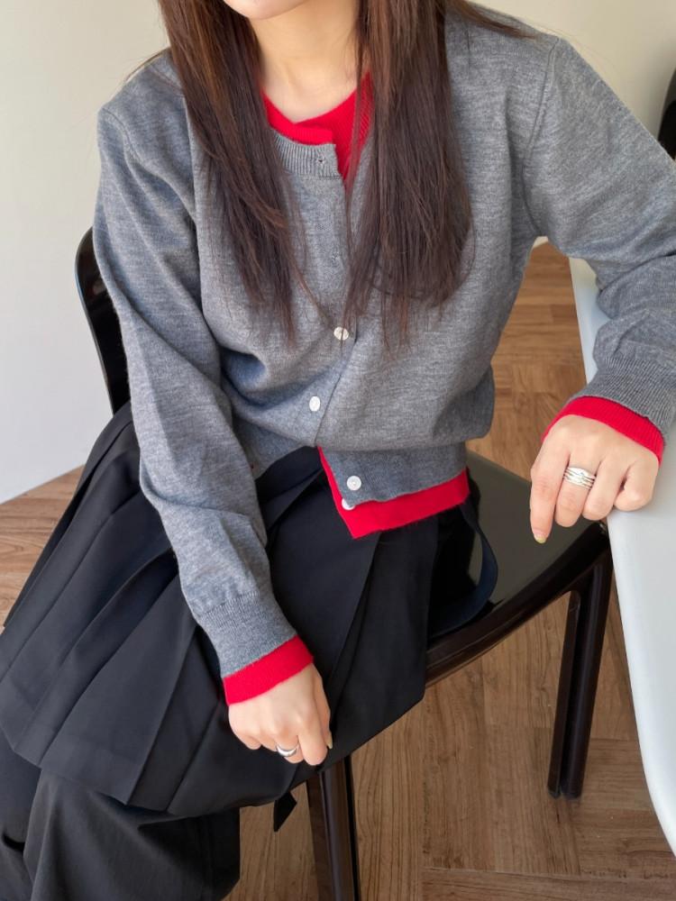 마요 레이어드 배색 가디건 (4color)