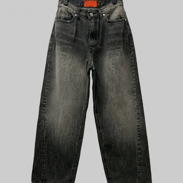 빈티지 크랙 루즈 와이드 흑청팬츠