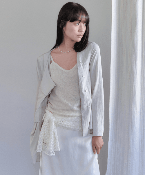 TUCK SHIRRING BLOUSE [ PALE BLUE ]