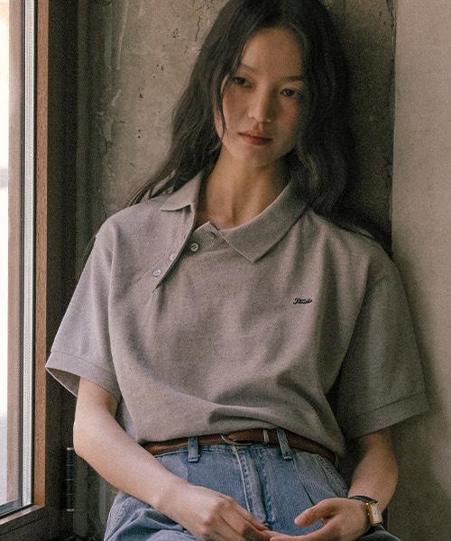 Unbalanced collar button t-shirt TISU01TS14_Melange gray