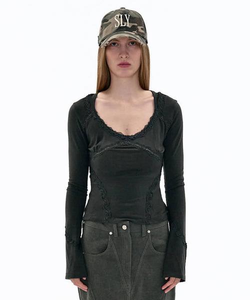 LACE TRIMMED TOP (KHAKI)