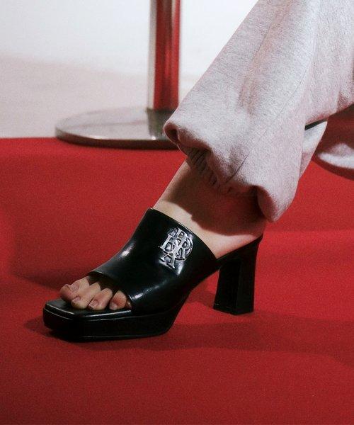 PRDA LEATHER PLATFORM MULES BLACK