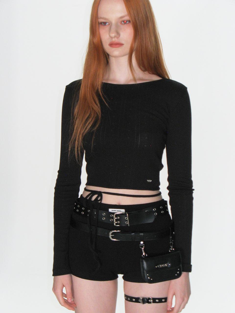 EYELET STRING CROP TOP_BLACK