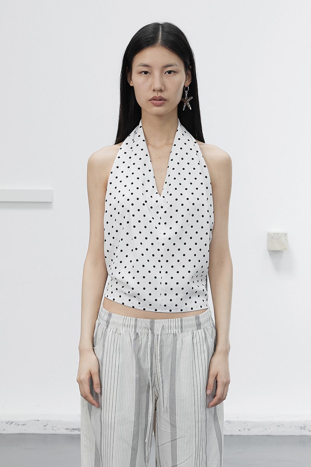 [EXCLUSIVE] DOT HALTER NECK BLOUSE / WHITE