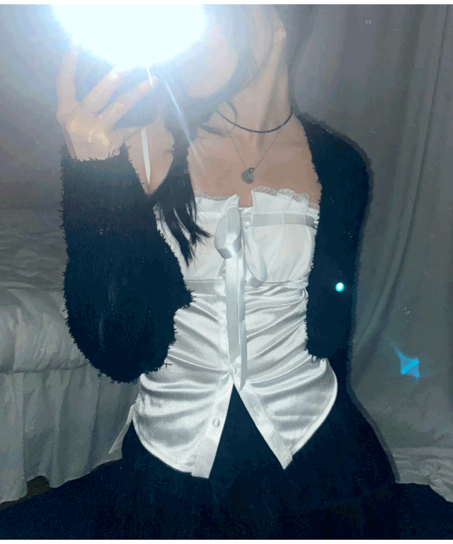 실크 새틴 레이스 리본 뷔스티에 탑