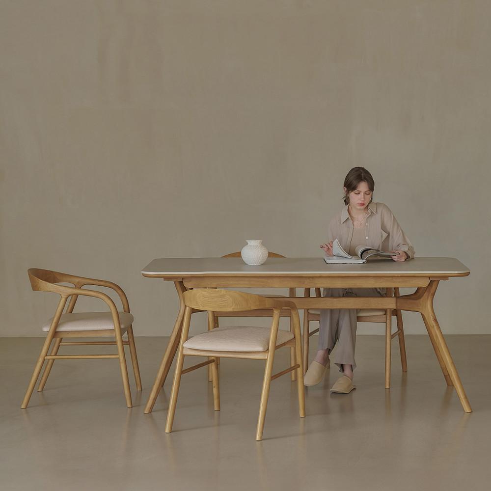 노아 원목 세라믹 식탁 세트 4인용 1600 내추럴 베이지 이던의자 4