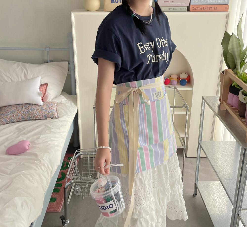 솔스튜디오 아이스크림 앞치마 무지개 스트라이프 레인보우 허리 미니 에이프런