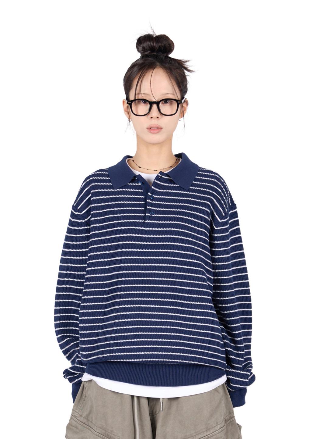 릿킴 WAFFLE STRIPE COLLAR KNIT