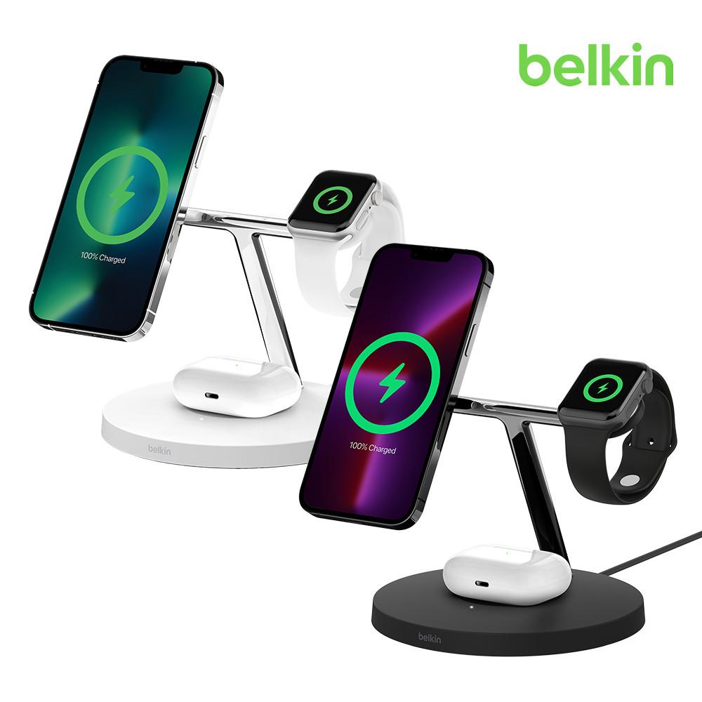 NEW 벨킨 부스트업 프로 3in1 맥세이프 15W 무선 충전 스탠드 + 애플워치 고속 충전 WIZ017kr 아이폰14 13 12 + 애플워치 8 울트라 7 SE + 에어팟