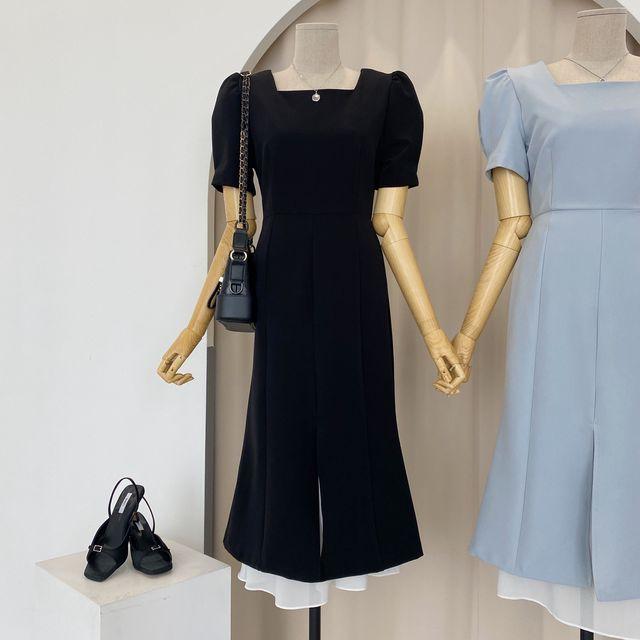 [하객룩정석] 고급스러운 스퀘어넥 머메이드 롱 하객원피스 2color_블루밍에이치