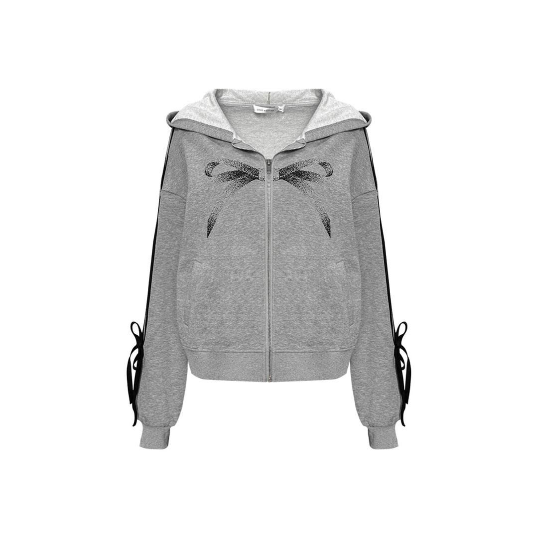 AsGony Bow-Knot Casual Zipper Jacket - S