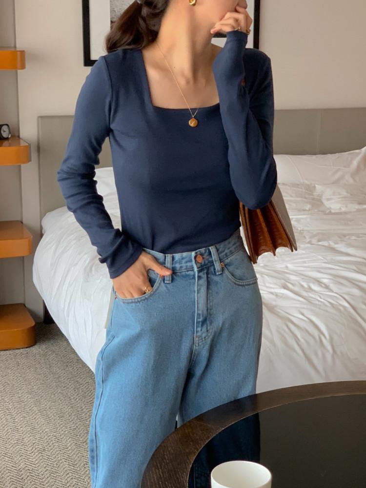 Signature 시그니처 스콘 티 가을 긴팔 스퀘어넥 기본 티셔츠 (5 Color)