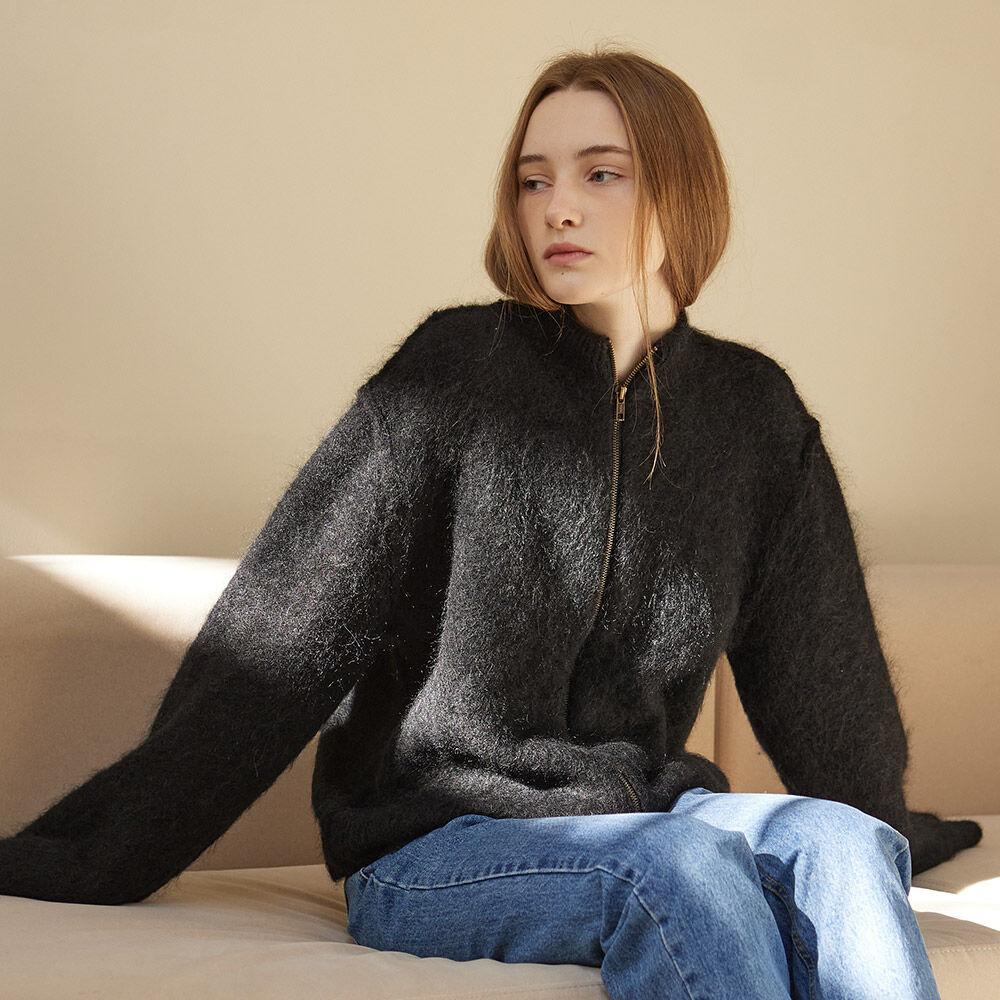 Kid Mohair Zipper Jacket_Black