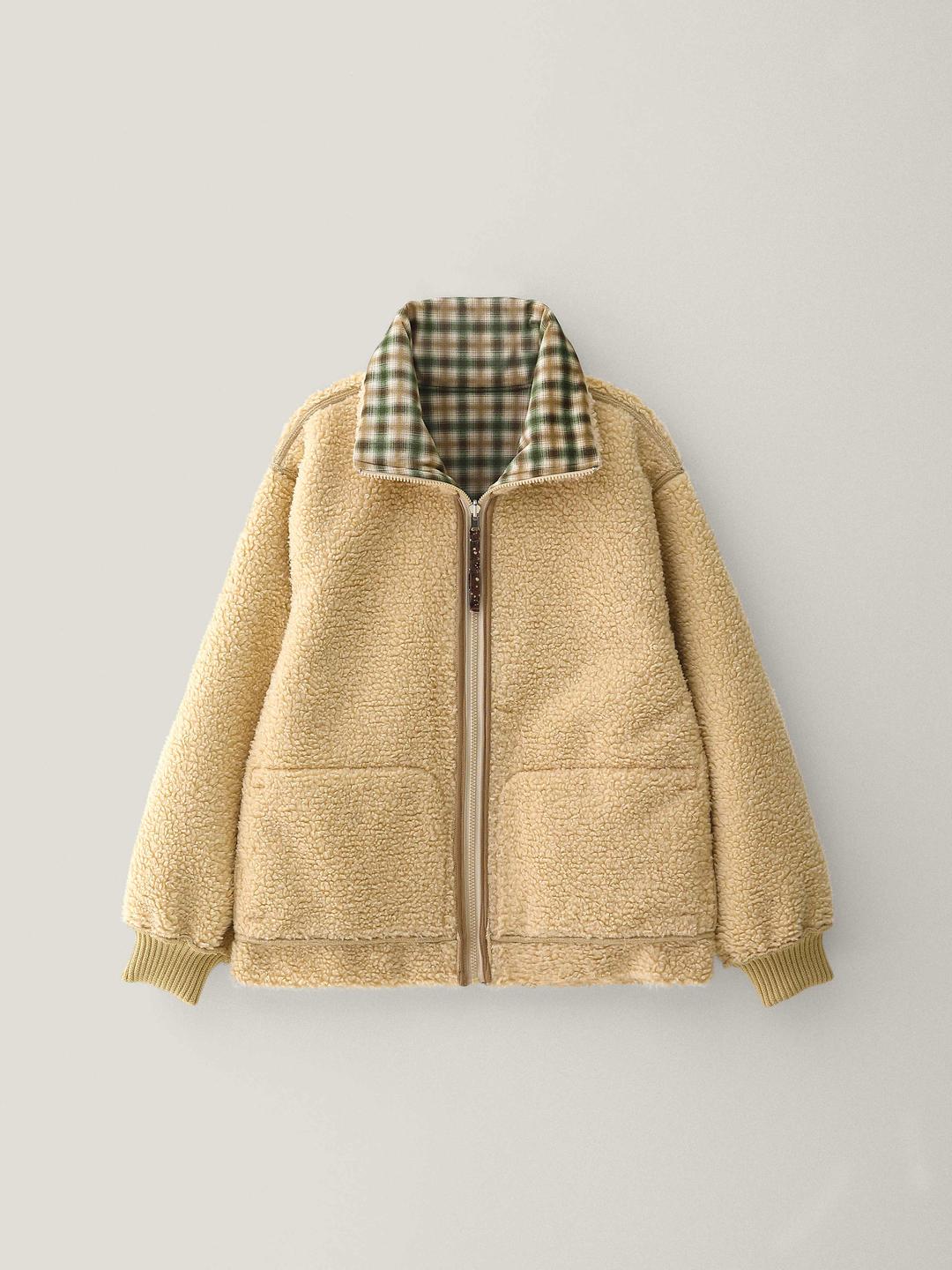 Reversible Grass Check Shearling Jacket Green