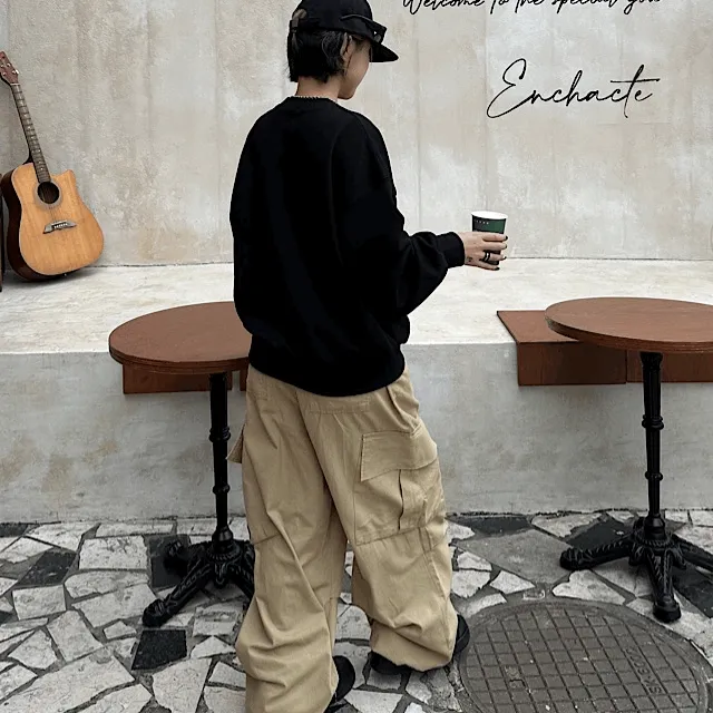 [UNISEX] 밴딩 사선 벌룬 롱 카고 팬츠 (5color)