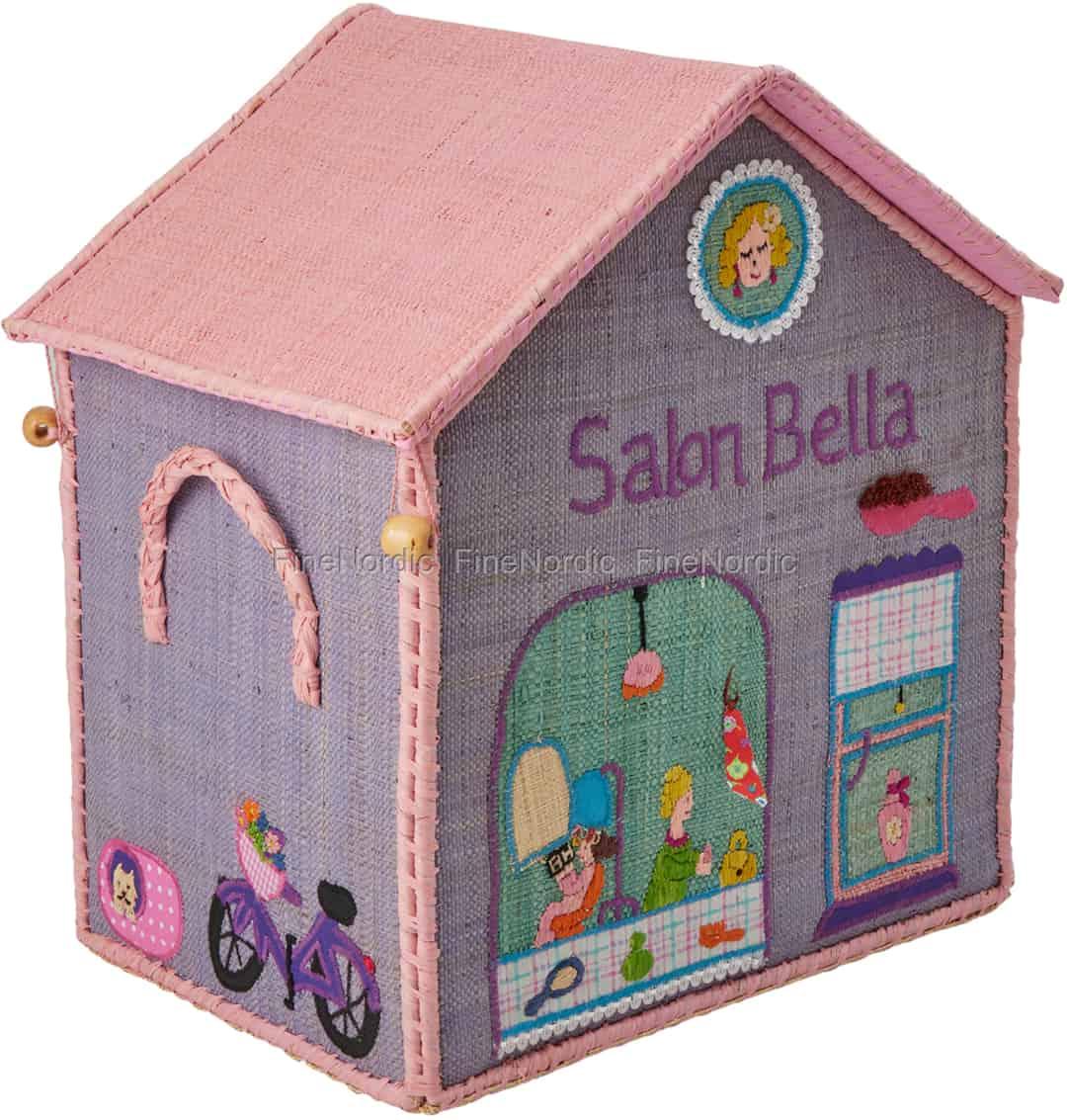 Rice Raffia Toy Basket - House Theme - Small