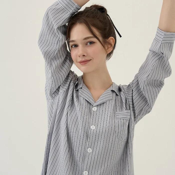 실크핏 슬리피 긴팔 커플 잠옷 세트