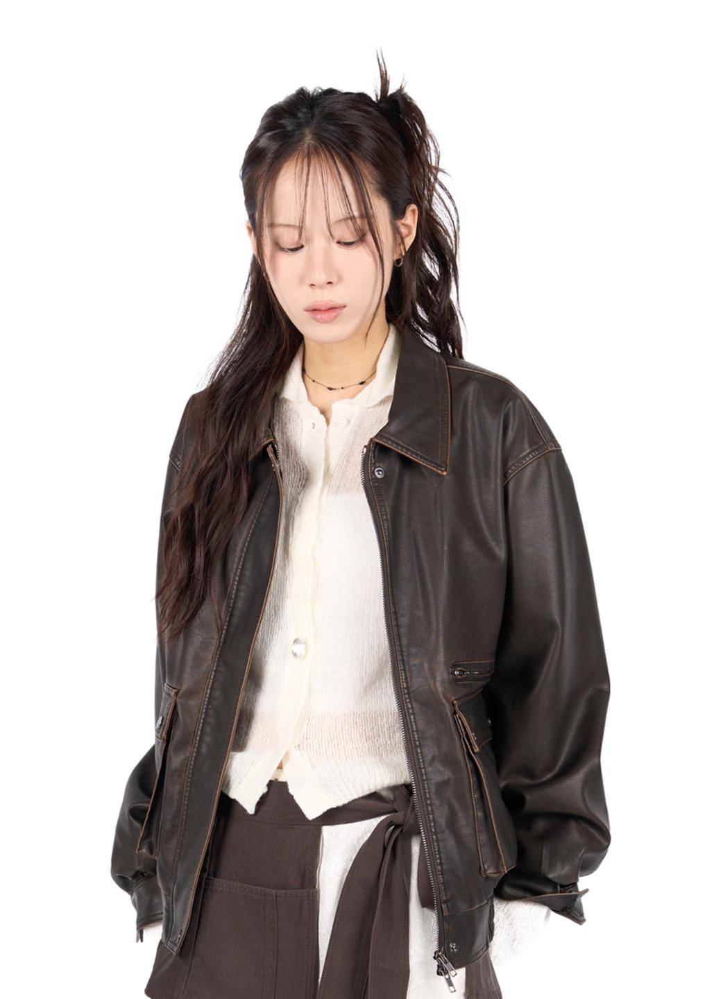 릿킴 FADE WASHED LEATER JACKET*BROWN 3주 소요*