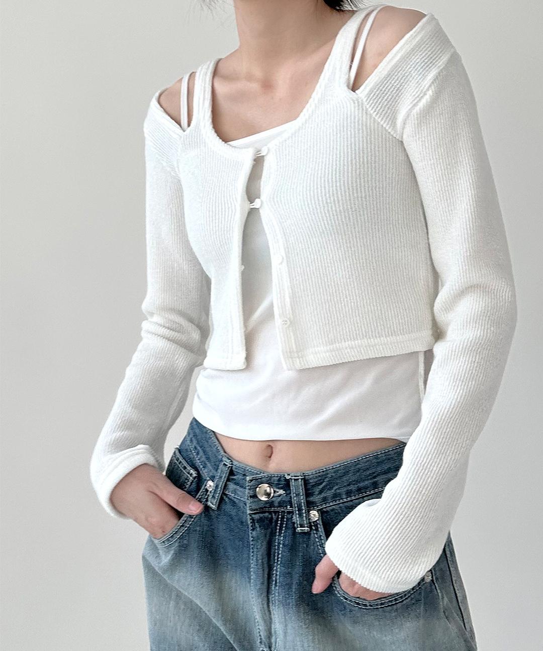 젠 숄더 가디건