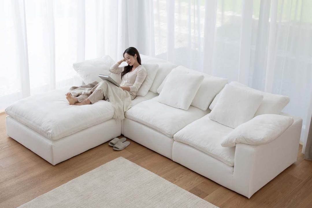 1+1커버 증정 DK238 3인 화이트 코튼 워셔블+풀커버링 구스다운 패브릭 소파